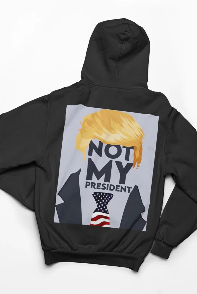 black hoodie with anti-trump design