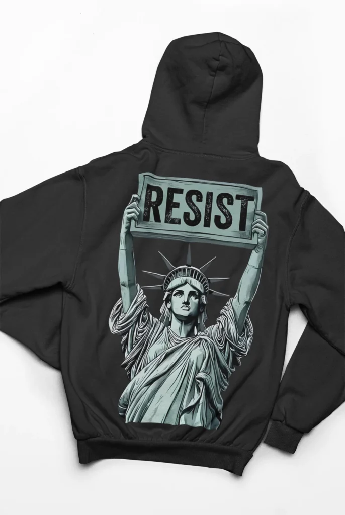 black hoodie with anti-trump design