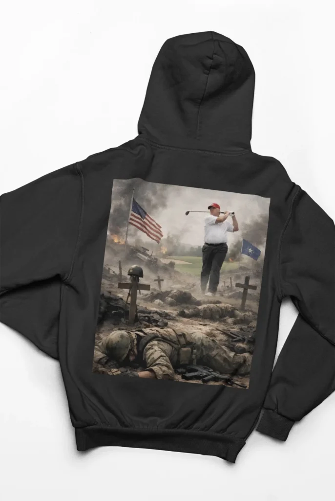 black hoodie with anti-trump design