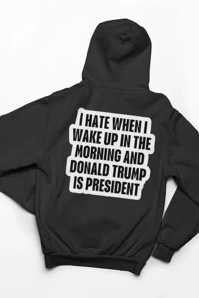 black hoodie with anti-trump design