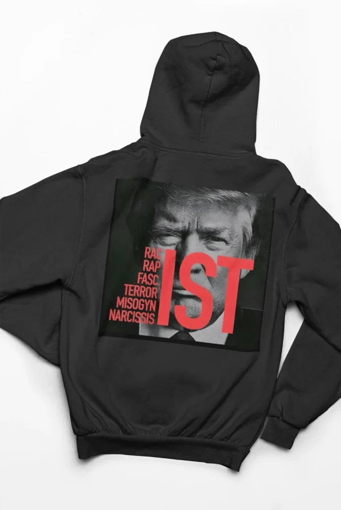 black hoodie with anti-trump design