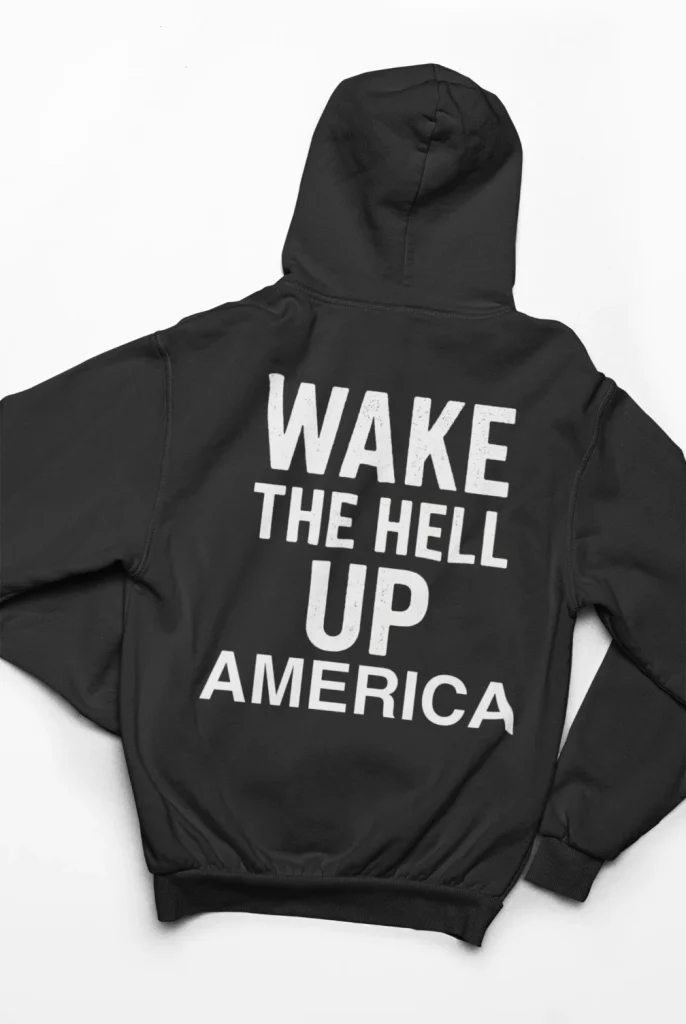 black hoodie with anti-trump design